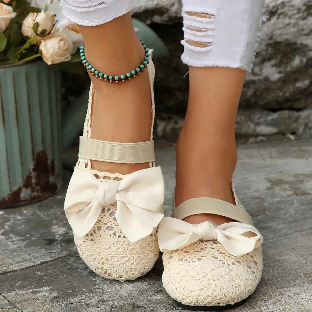 Bow Round Toe Flat Slip-Ons Ivory 38dbdd4de27f4fb7934ab6e8a68ca570-Max-Origin