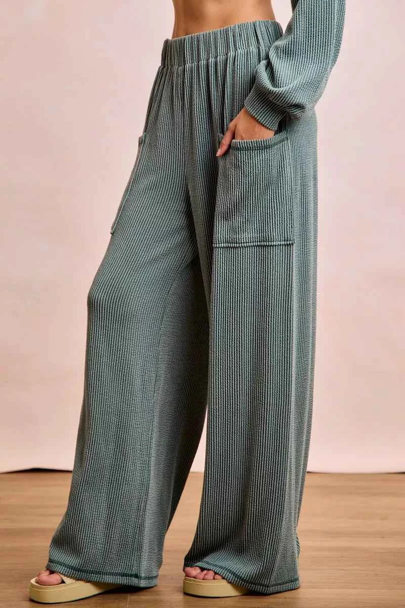 BiBi Two Tone Cord Rib Contrast Stitching V-Neck Top and Pants Set 38dffeea57c144979c48f5b13a456b6b-Max-Origin