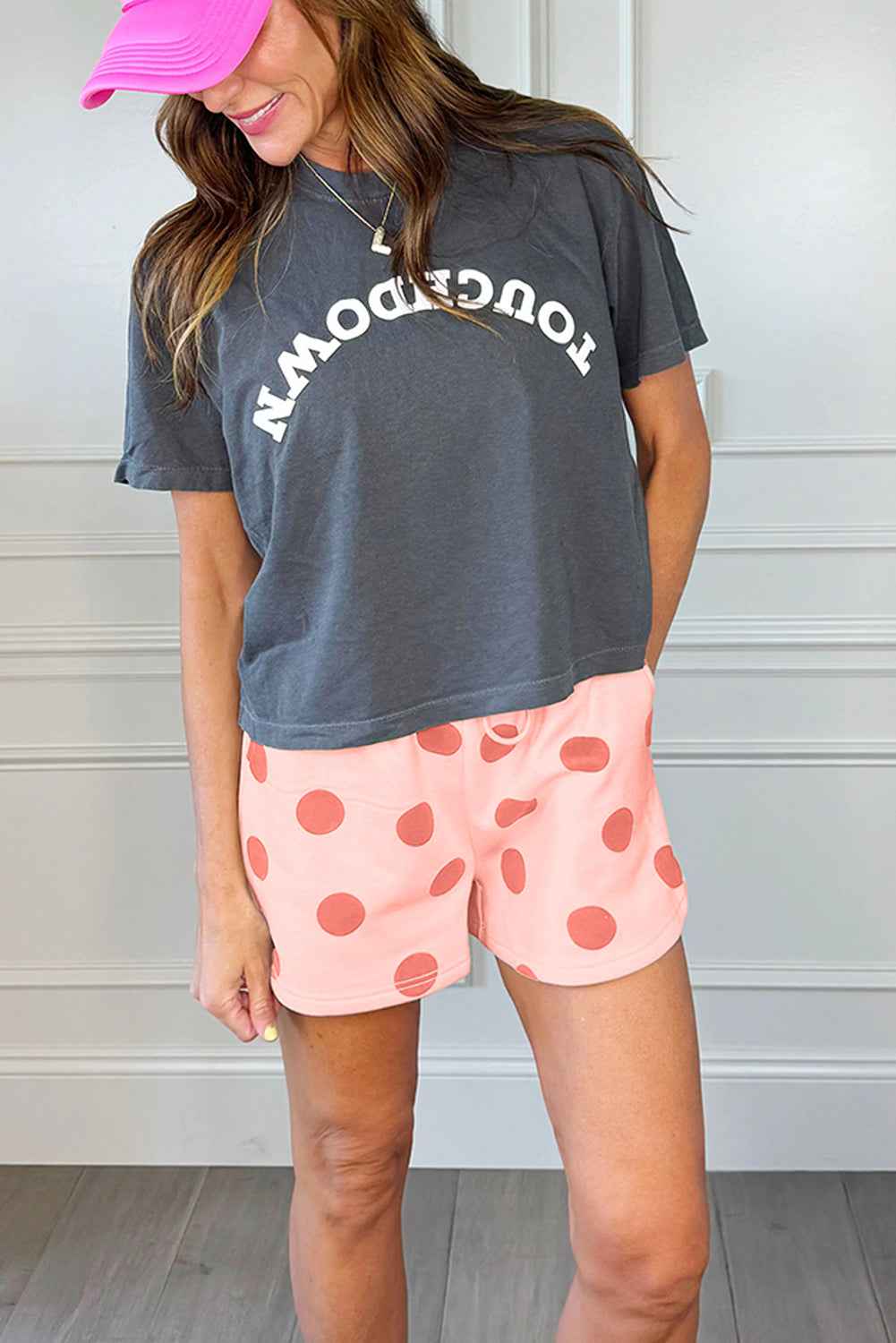 Sky Blue Polka Dot Print Drop Shoulder Pullover Drawstring Shorts Set 38e84aeae641eb15