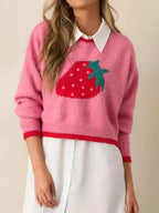 Strawberry Round Neck Long Sleeve Sweater 38eadf95ee7e4ce6bfeab3d1aca6d32f-Max-Origin