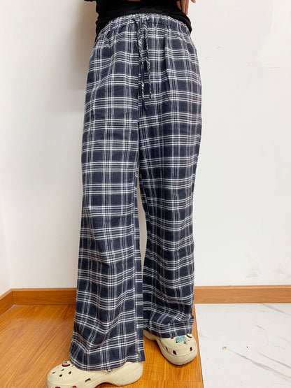 Plaid Drawstring Wide Leg Pants