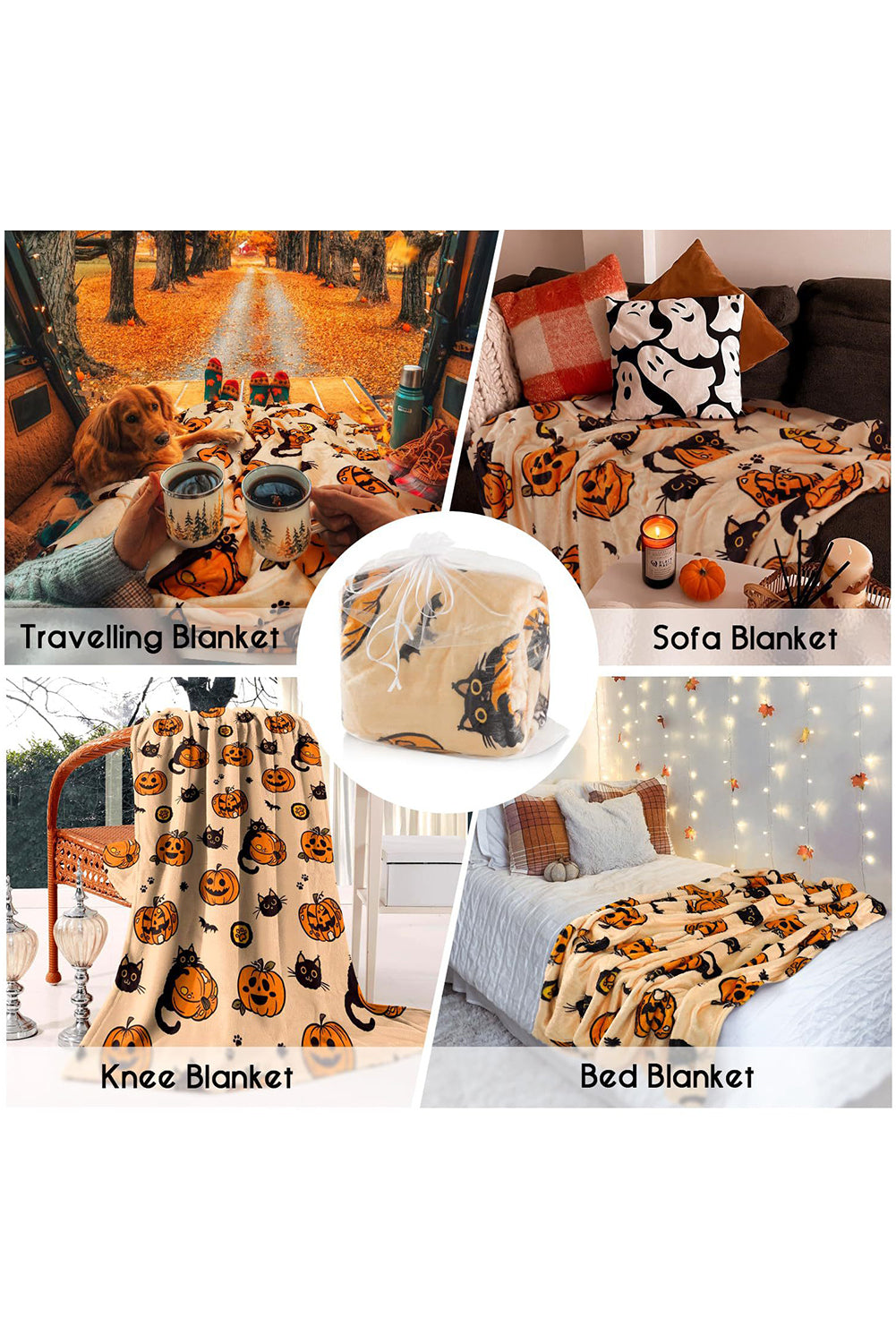 Russet Orange Halloween Pumpkin Print Fleece Blanket 38ee2ac085203f80