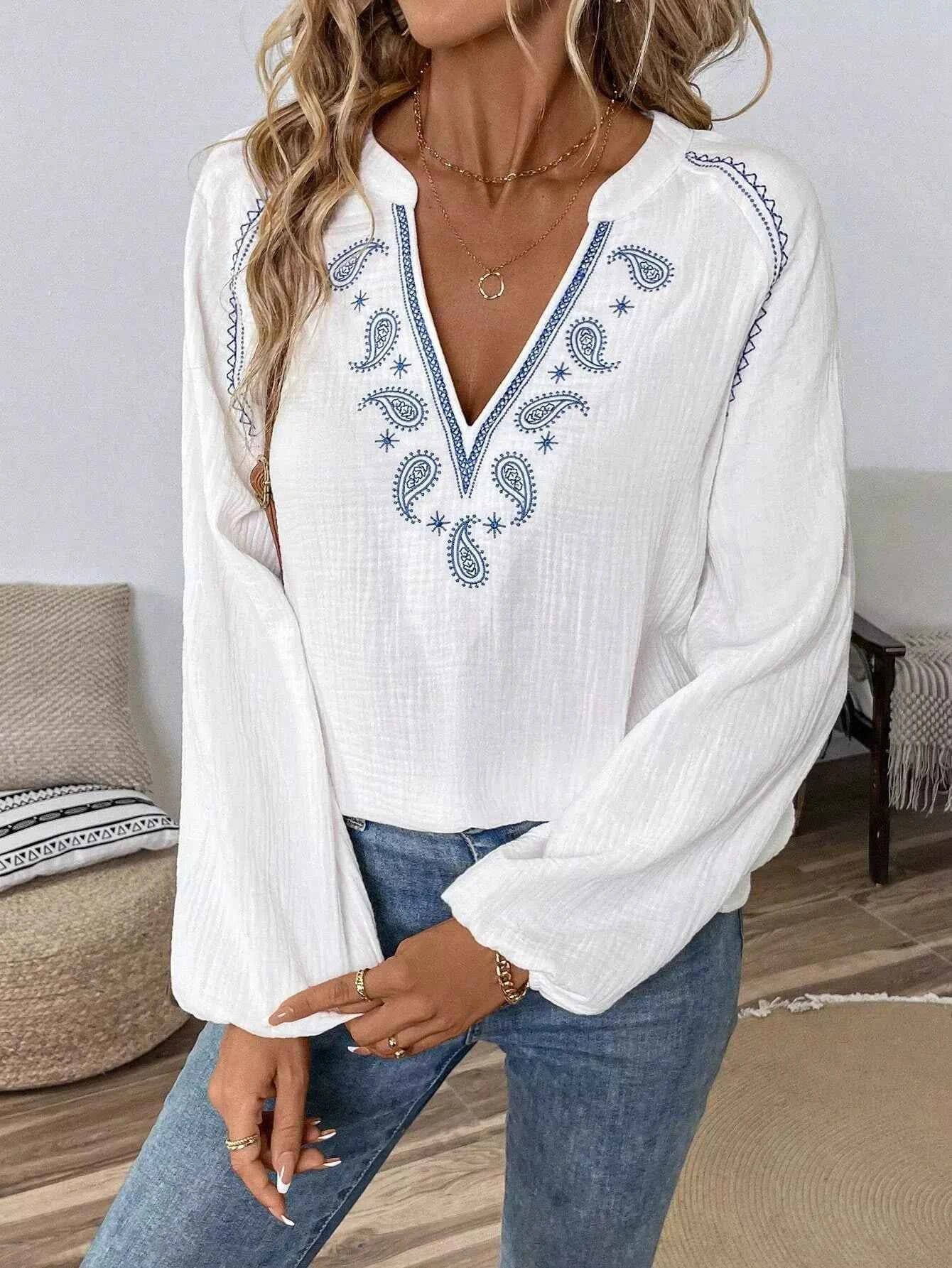 Paisley Notched Balloon Sleeve Blouse 38eef9cb-4a1a-4c97-a4b0-76014136a40b-Max-Origin