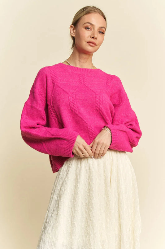 Davi & Dani Diamond Cable Pattern Drop Shoulder Sweater 38f01c8c-416d-4edf-96ef-a0f2db8feb25-Max