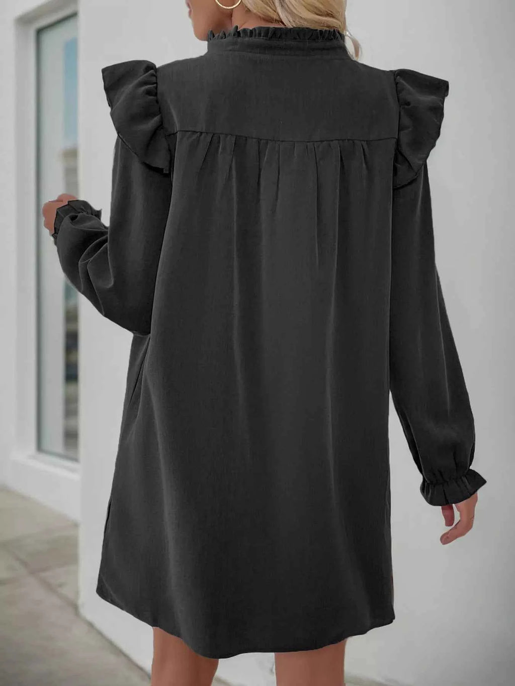 Ruffled Notched Flounce Sleeve Dress 38ffd432-46a4-4347-9787-59b800b937a9-Max-Origin