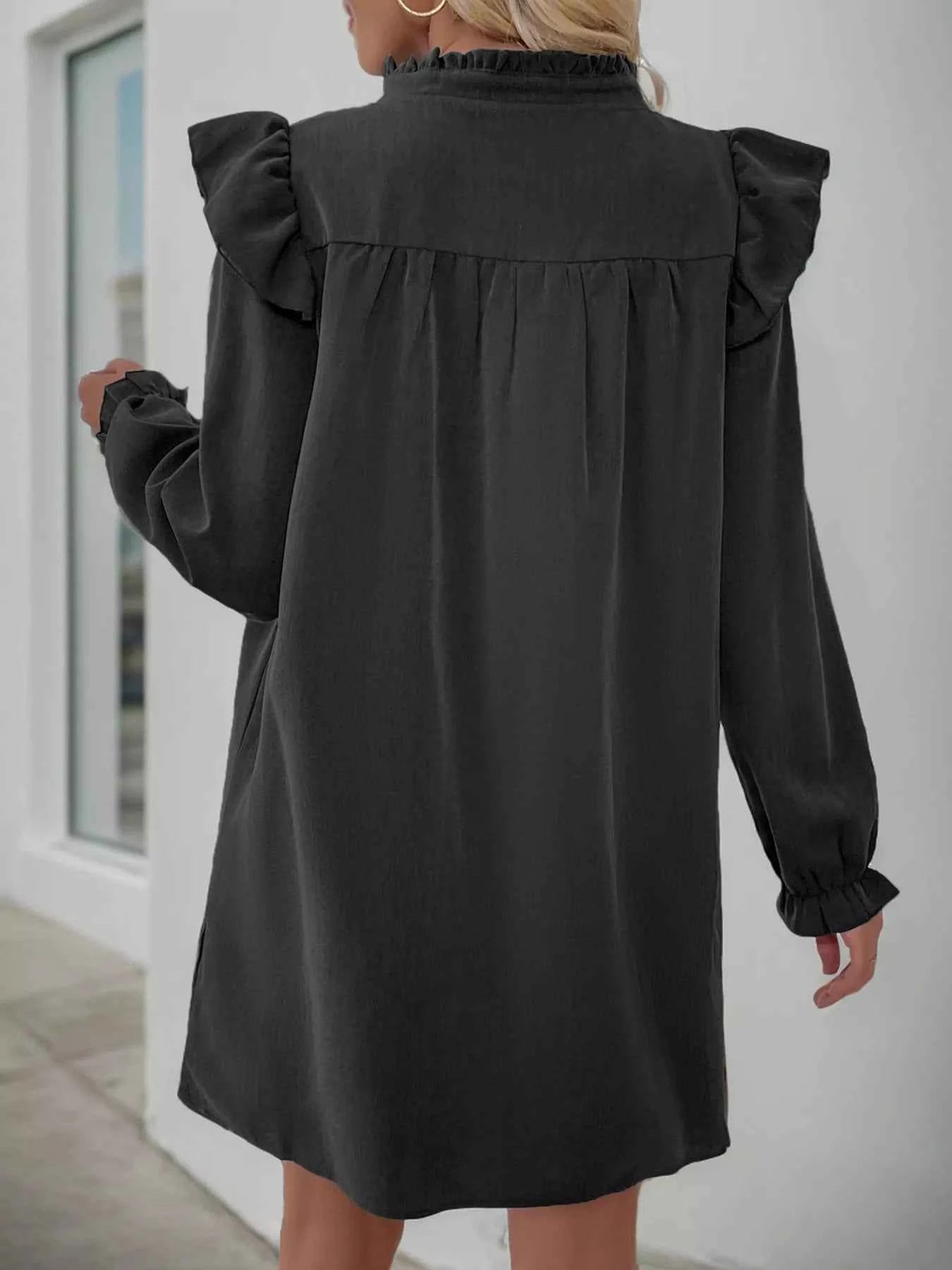 Ruffled Notched Flounce Sleeve Dress 38ffd432-46a4-4347-9787-59b800b937a9-Max-Origin