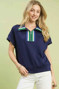 Umgee Striped Collared Neck Half-Zip Top NAVY 3902cfe1-e5ce-4c0b-b7cc-3769eae60be4-Max-Origin