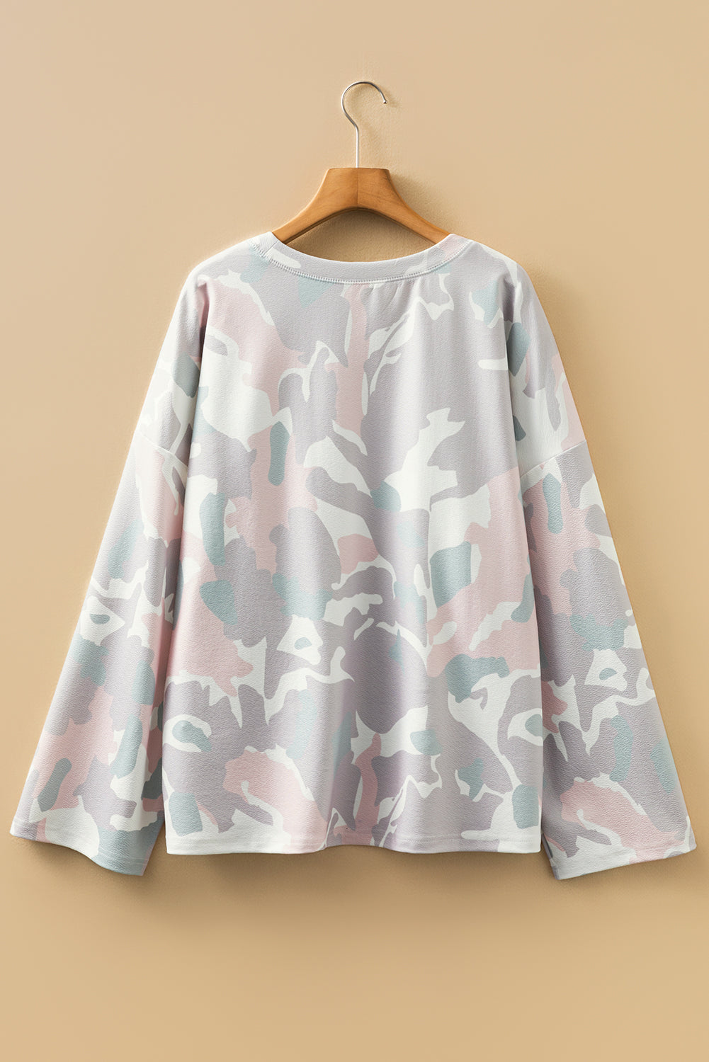 Green Plus Size Camouflage Print Drop Shoulder Loose Pullover Top 39080ee7c0f189b3