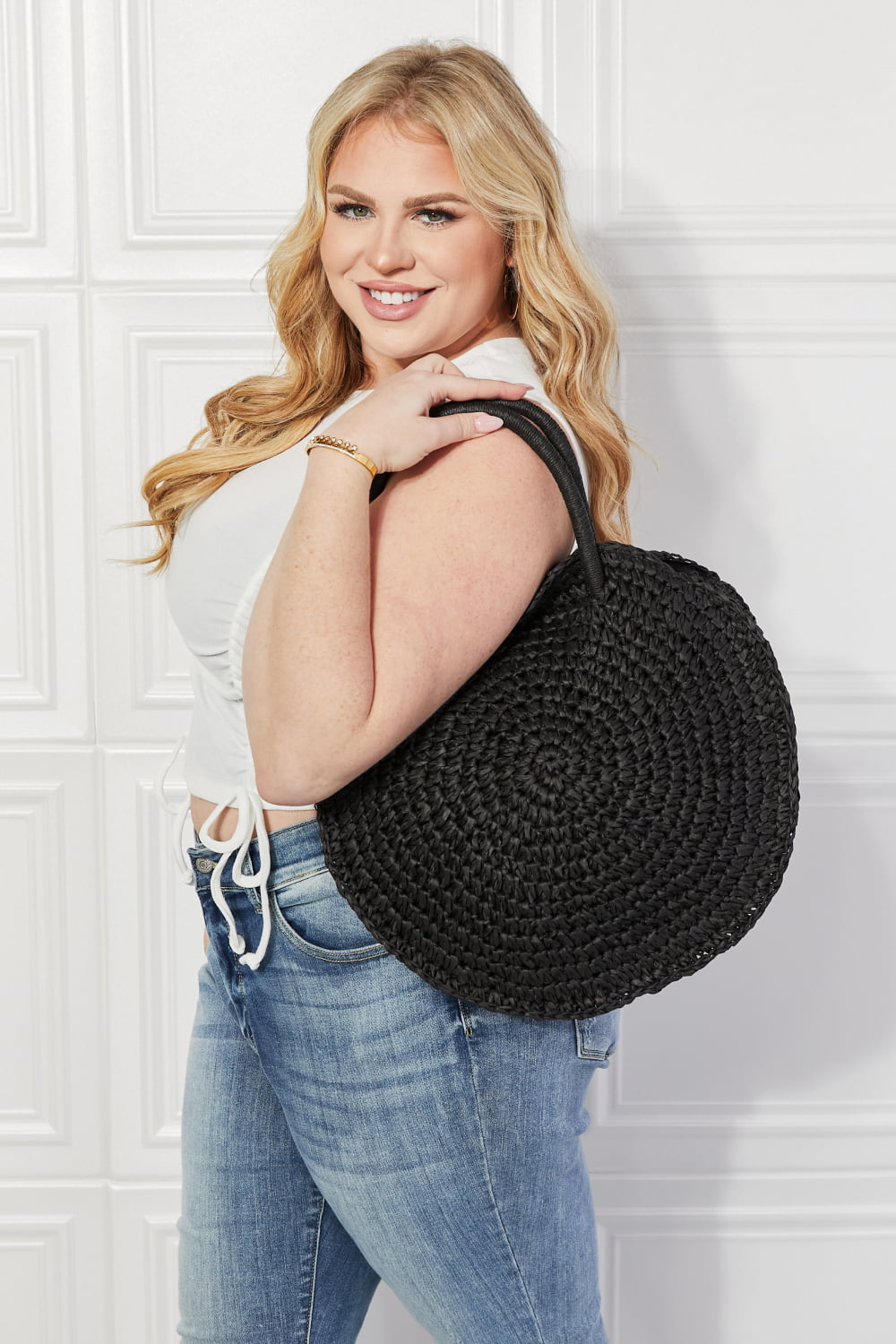 Justin Taylor Beach Date Straw Rattan Handbag in Black 39094aacc22d4d7ebb60dd46d2a2d820-Max