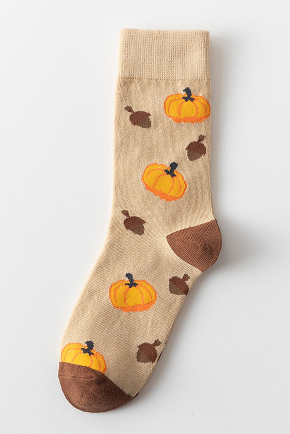 Parchment Pumpkin & Acorn Pattern Combed Cotton Crew Socks 390dc8e90ca69a7f
