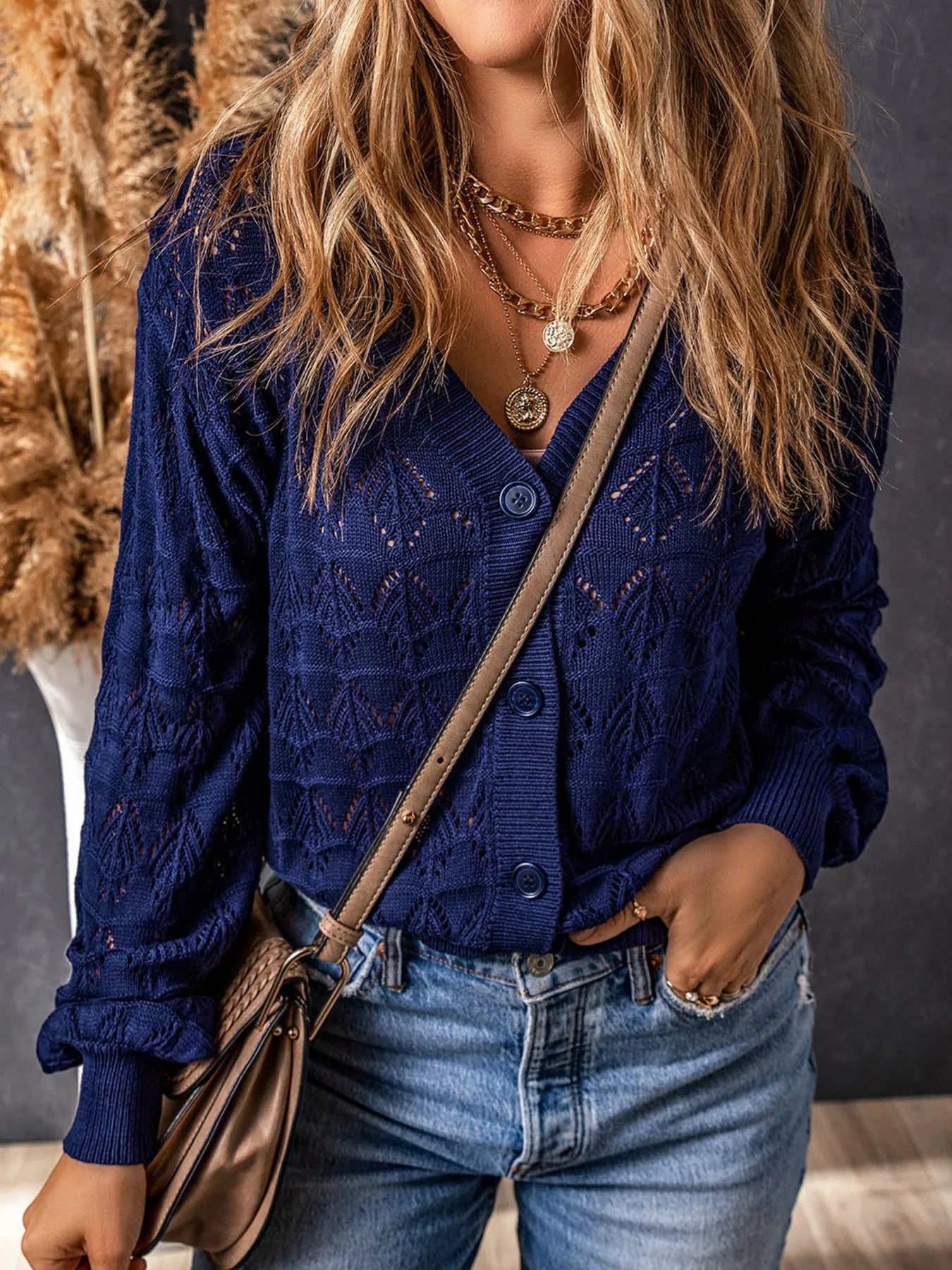 Buttoned Front Openwork Cardigan 3914e96dbed7404883fdda326615856b-Max-Origin