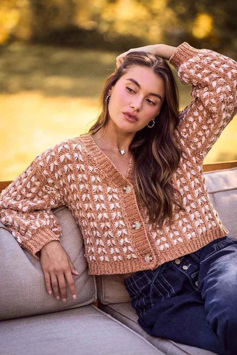 SO ME Soft Chenille Yarn Textur Button Sweater Cardigan 3917840cf12a4cdc8d72902cd80c5d4d-Max-Origin