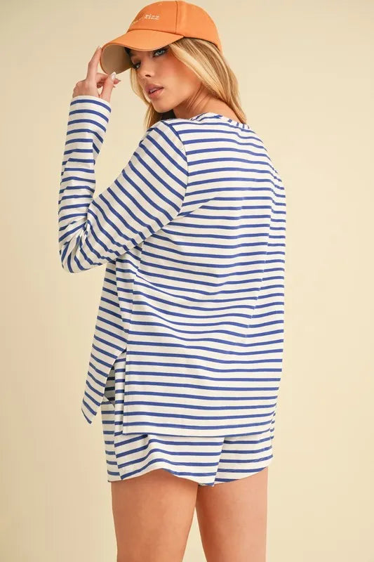 Drawstring Contrast Striped Shorts BLUE 3919ffe9cafb4918bec0903347be225c-Max-Origin