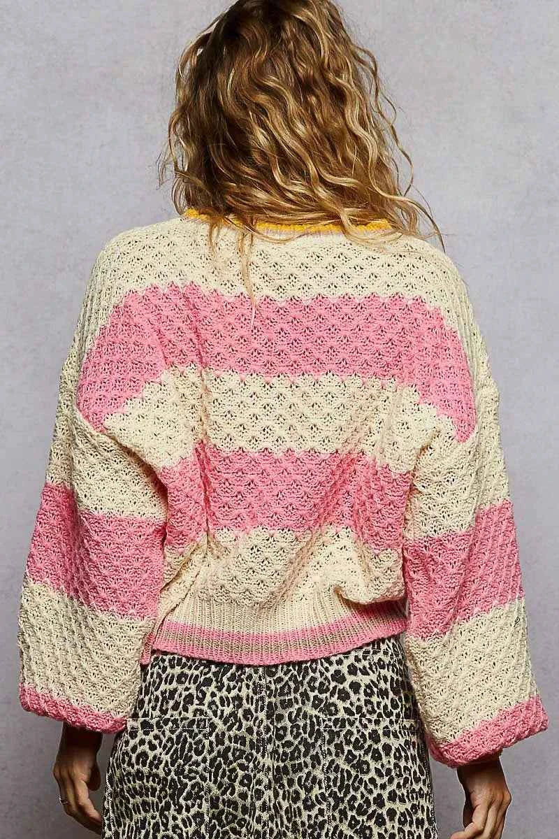 POL Contrast Striped Round Neck Sweater with Textured Cable Knit Pattern 391d1044-4f3e-4fef-bc39-a66767789903-Max-Origin