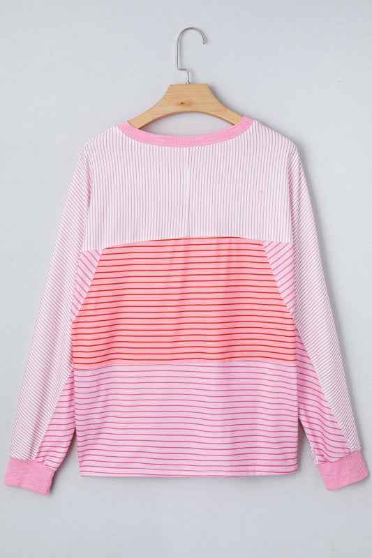 Stripe Colorblock Reverse Seam Long Sleeve Top 39267702-0965-46e9-b559-462185e3f968