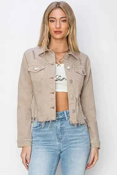 RISEN Full Size Raw Hem Button Up Cropped Denim Jacket Plus Size 3927b3fa-7b19-4d70-ae01-88843e3e9c5d-Max