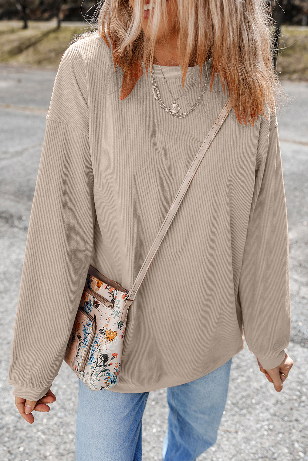 White Drop Shoulder Rib Knit Oversized Sweatshirt 3929453c226eb010