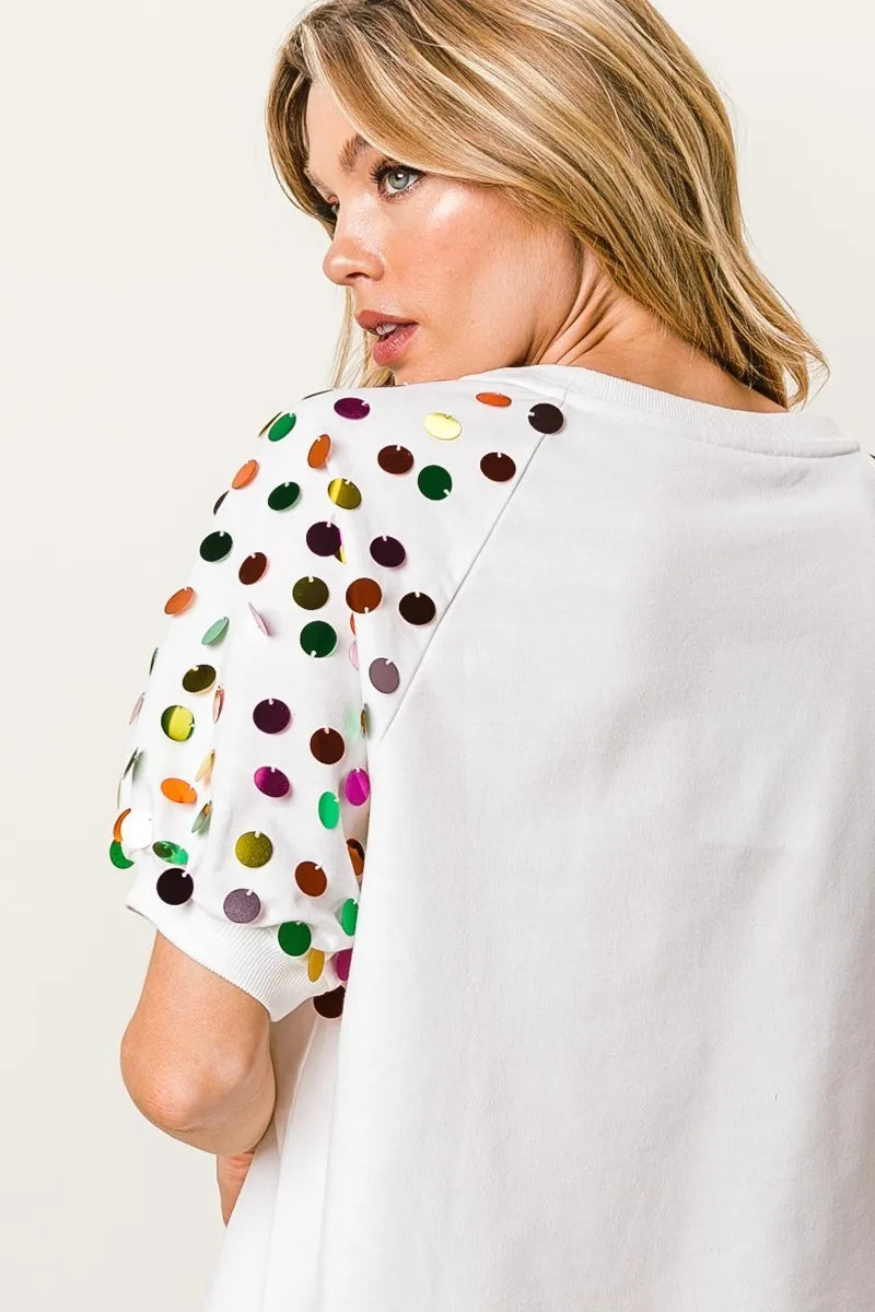 BiBi Metallic Letter Spangle Raglan Puff Sleeve Top 392a0e7c9eb9441ba1f61dd654f5449c-Max-Origin