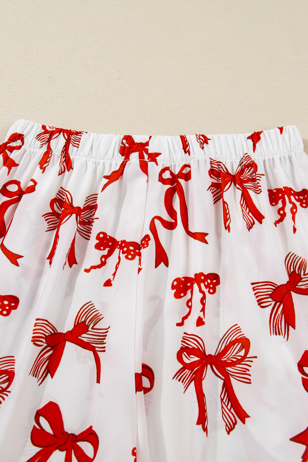 Red Christmas Bow Print Long Sleeve 2pcs Pajama Set 392a60db5916ab82