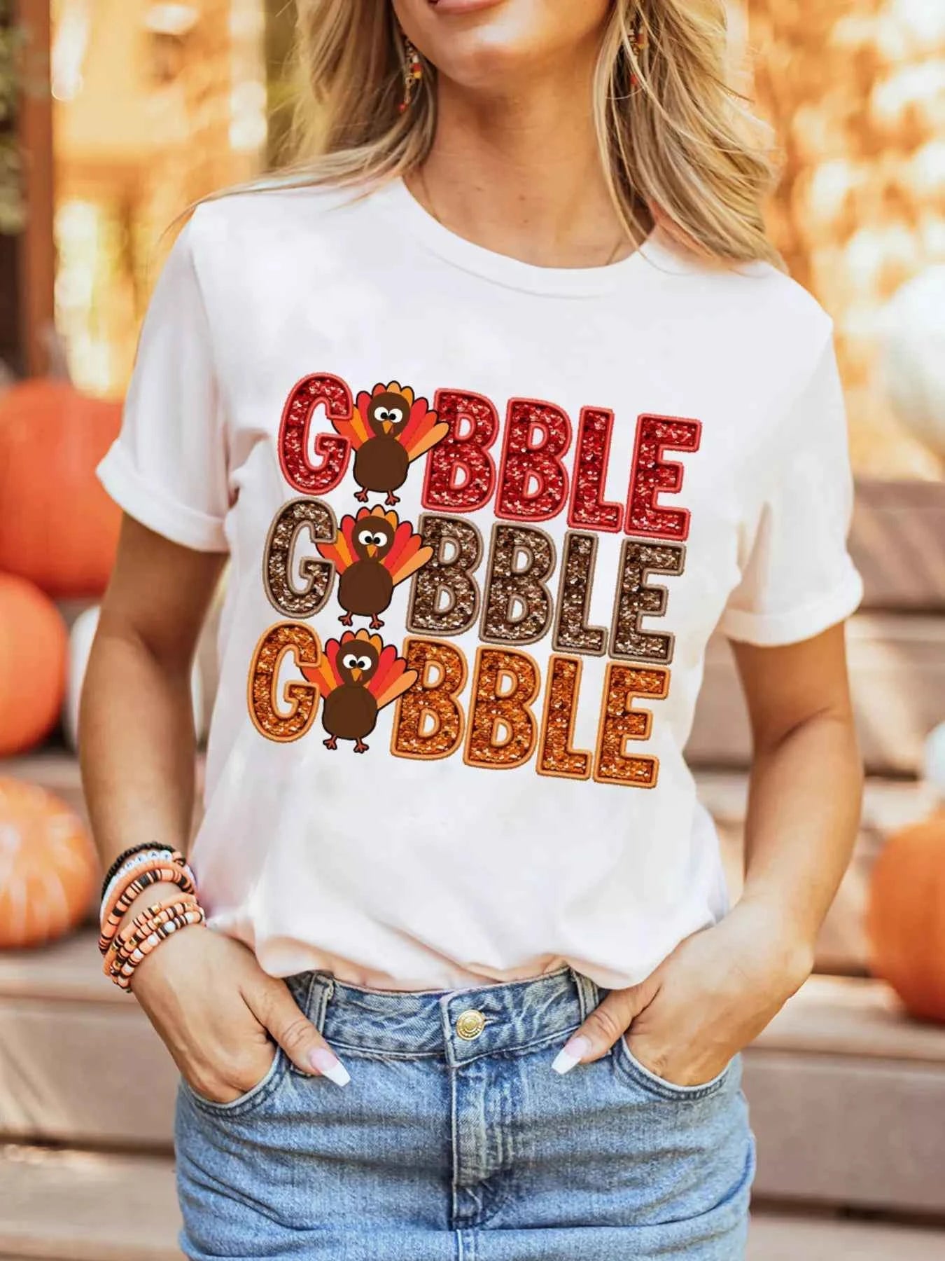 GOBBLE Thanksgiving Turkey Print T Shirt 392db0defd1a4e63b0b32a9eab1e0e38-Max-Origin