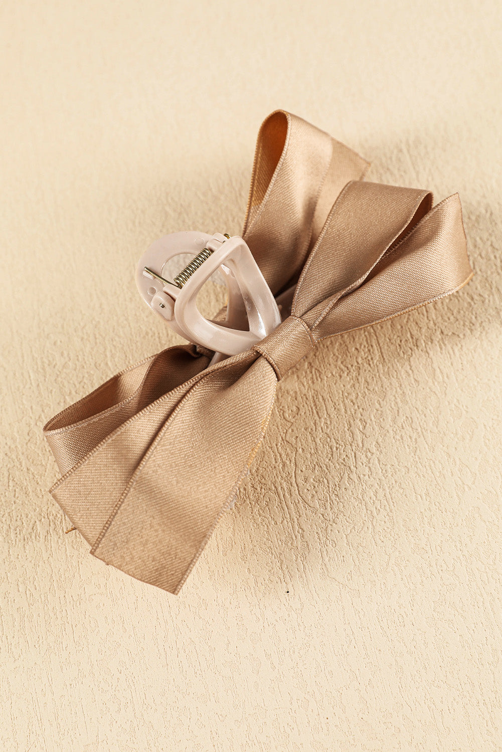 Light French Beige Solid Color Ribbon Bow Decor Hair Clip 3930bda51cb53a12
