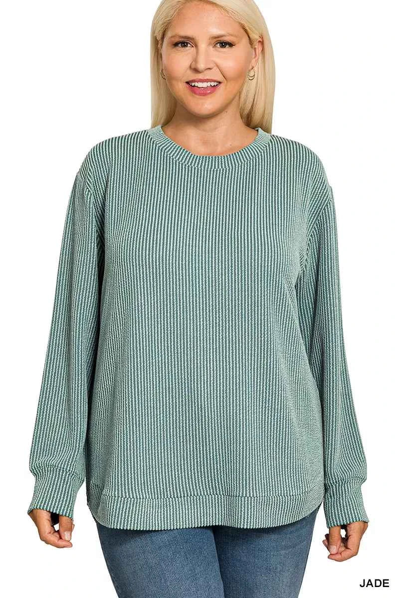 Zenana Full Size Raised Rib Round Neck Long Sleeve Top Plus Size 393248ce-b0f0-48e5-a632-2cb8363b2ff3-Max-Origin