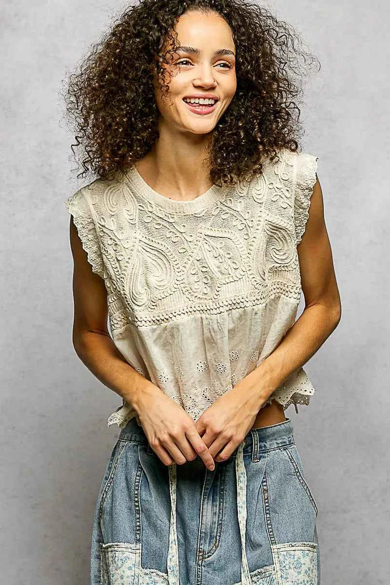 POL Round Neck Sleeveless Crochet Flowy Fit Top NATURAL One Size 393c9e85-f4f4-46f3-8028-801d2e1652cb-Max-Origin