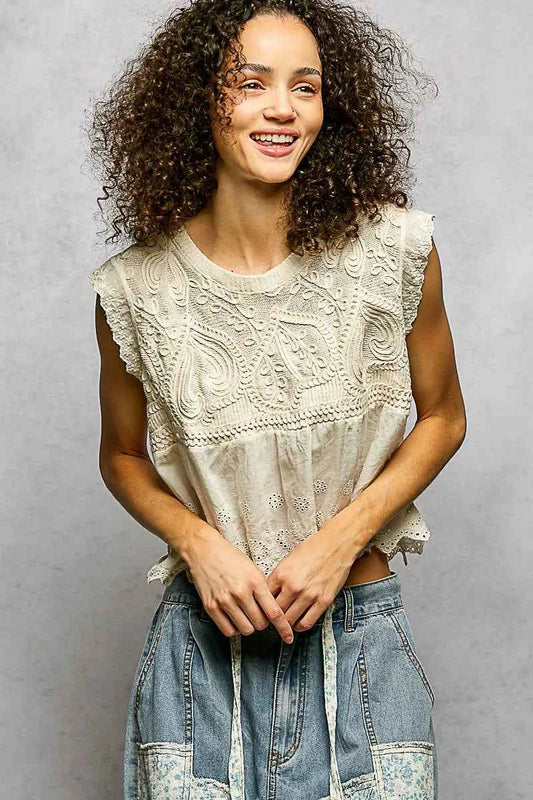 POL Round Neck Sleeveless Crochet Flowy Fit Top NATURAL One Size 393c9e85-f4f4-46f3-8028-801d2e1652cb-Max-Origin