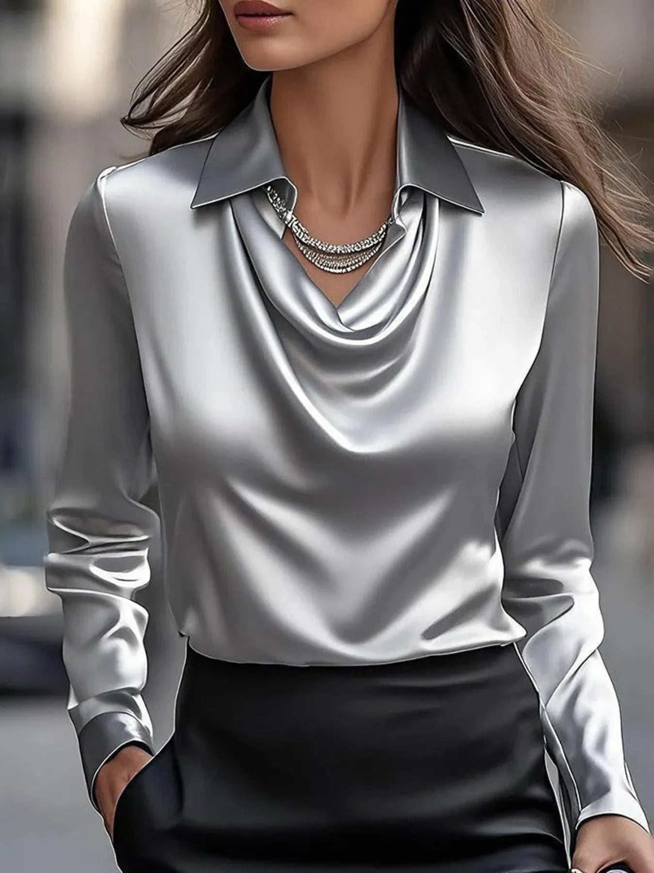 Full Size Collared Neck Long Sleeve Blouse Plus Size Gray 393e2aeec66146639288b3009a5fc7b7-Max-Origin