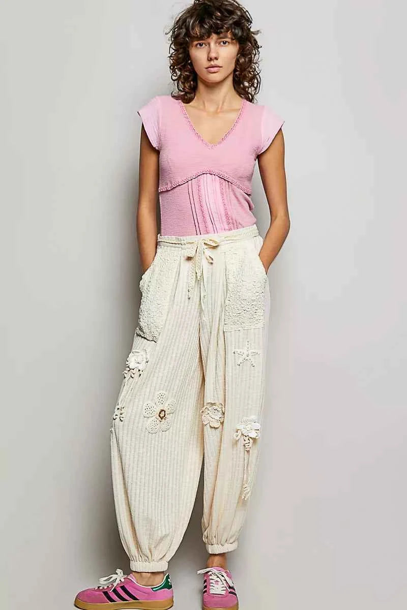 POL V-Neck Lightweight Textured Short Sleeve Knit Top with Lace Trim 39460a89-bae2-410f-a935-0fb6531887b5-Max-Origin