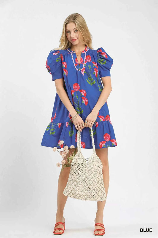 Floral Print Puff Sleeve Mini Dress with Scallop Trim 3951eab1-e28e-45f4-bc13-a1045a8de47a-Max-Origin