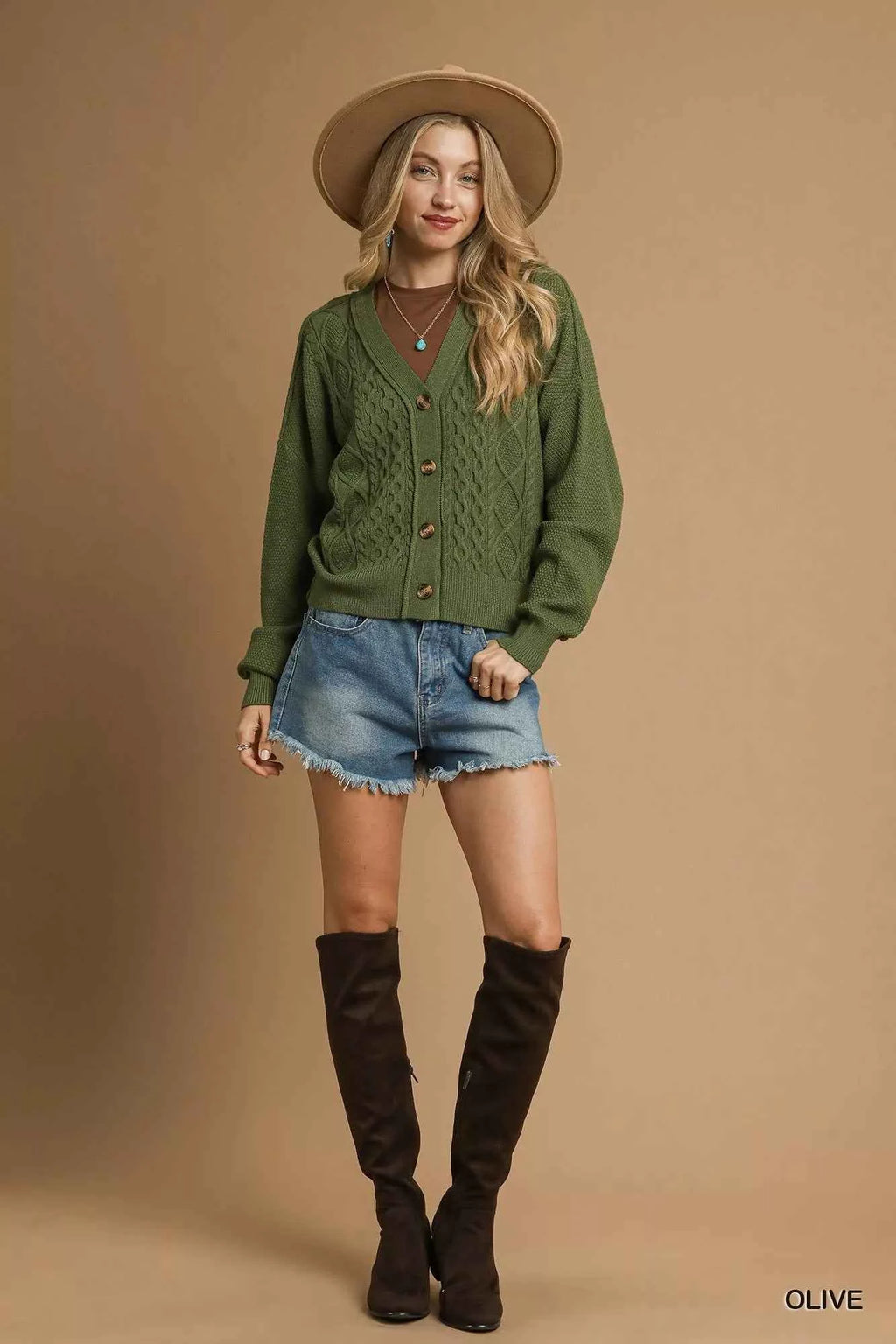 Umgee Chunky Cable Knit V-Neck Button-Up Cardigan 395f5a71-9633-498c-bf85-38fcee6ebf38-Max-Origin