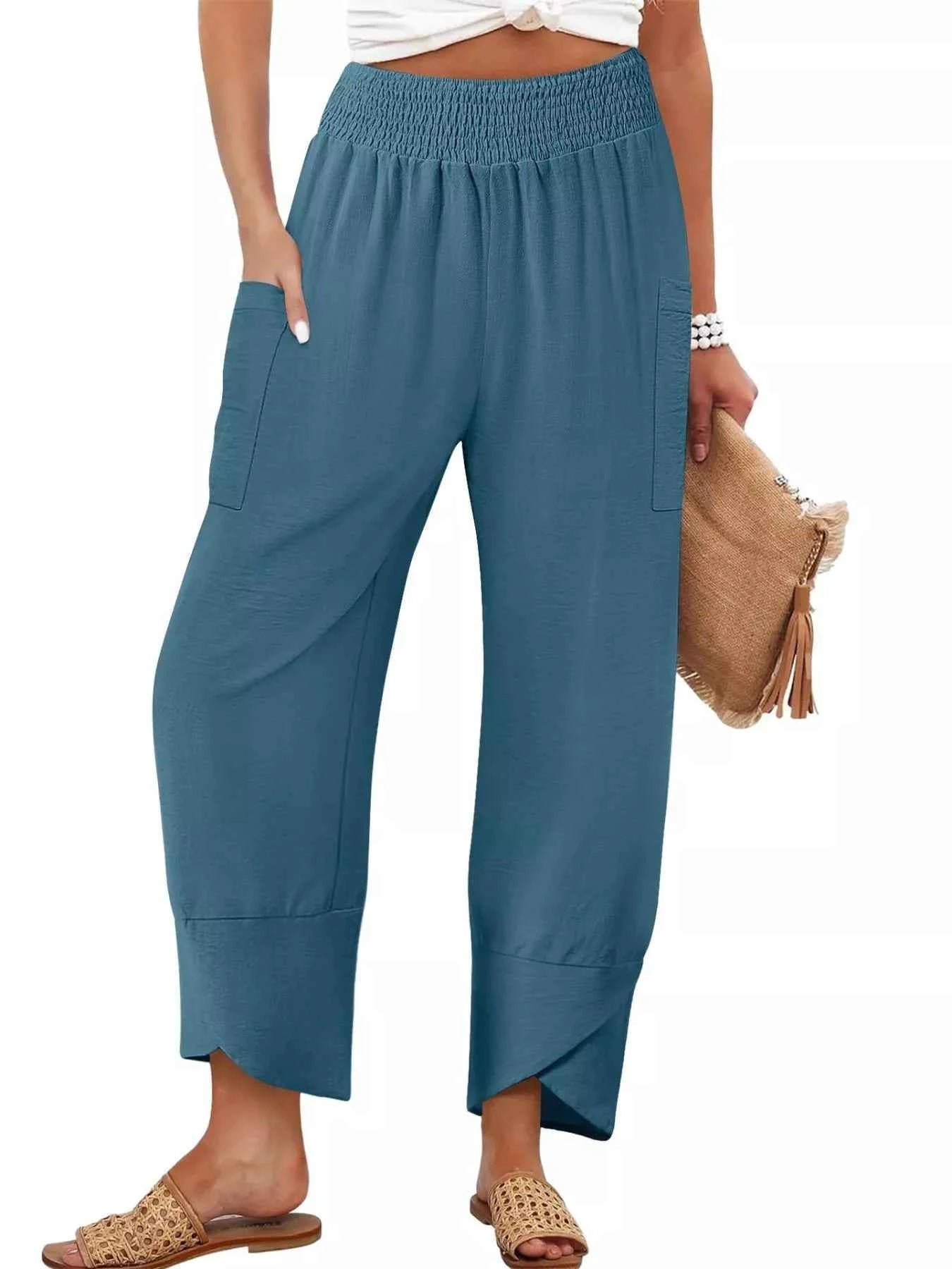 Elastic Waist Pants Peacock Blue 395f85d6-8829-4b9a-8382-f30ddadbaa5a-Max-Origin