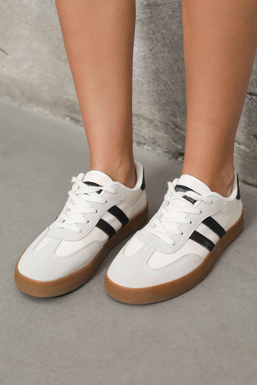 White Striped Lace Up Flat Sneakers 396120fe097bfb72