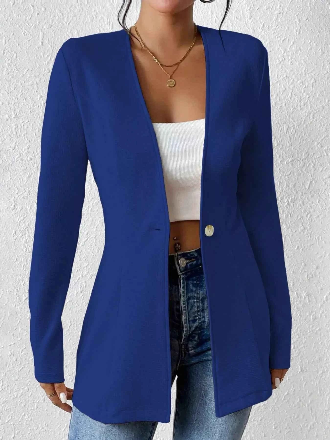 One Button Long Sleeve Blazer Blue 3965a7642bc347268909e3a6cc0dbb3c-Max-Origin