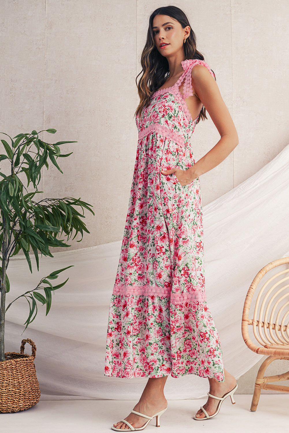 Green Floral Lace Tied Strap Empire Waist Maxi Dress 3965c1e474a165cd