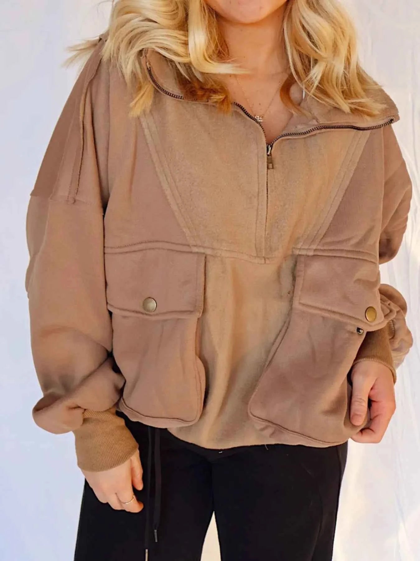 Half Zip Dropped Shoulder Sweatshirt 39672a86-ba60-453b-ba5a-45b6970b29a4-Max-Origin