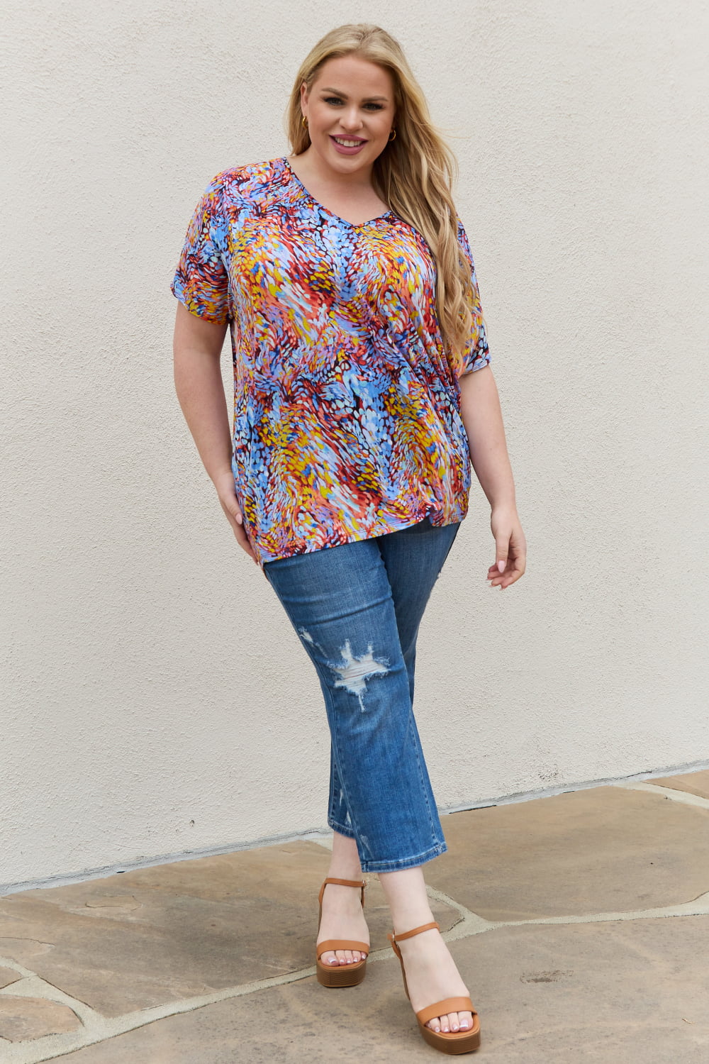 Be Stage Full Size Printed Dolman Flowy Top 39723b3730b7436a8b1c1ec8bb50adef-Max