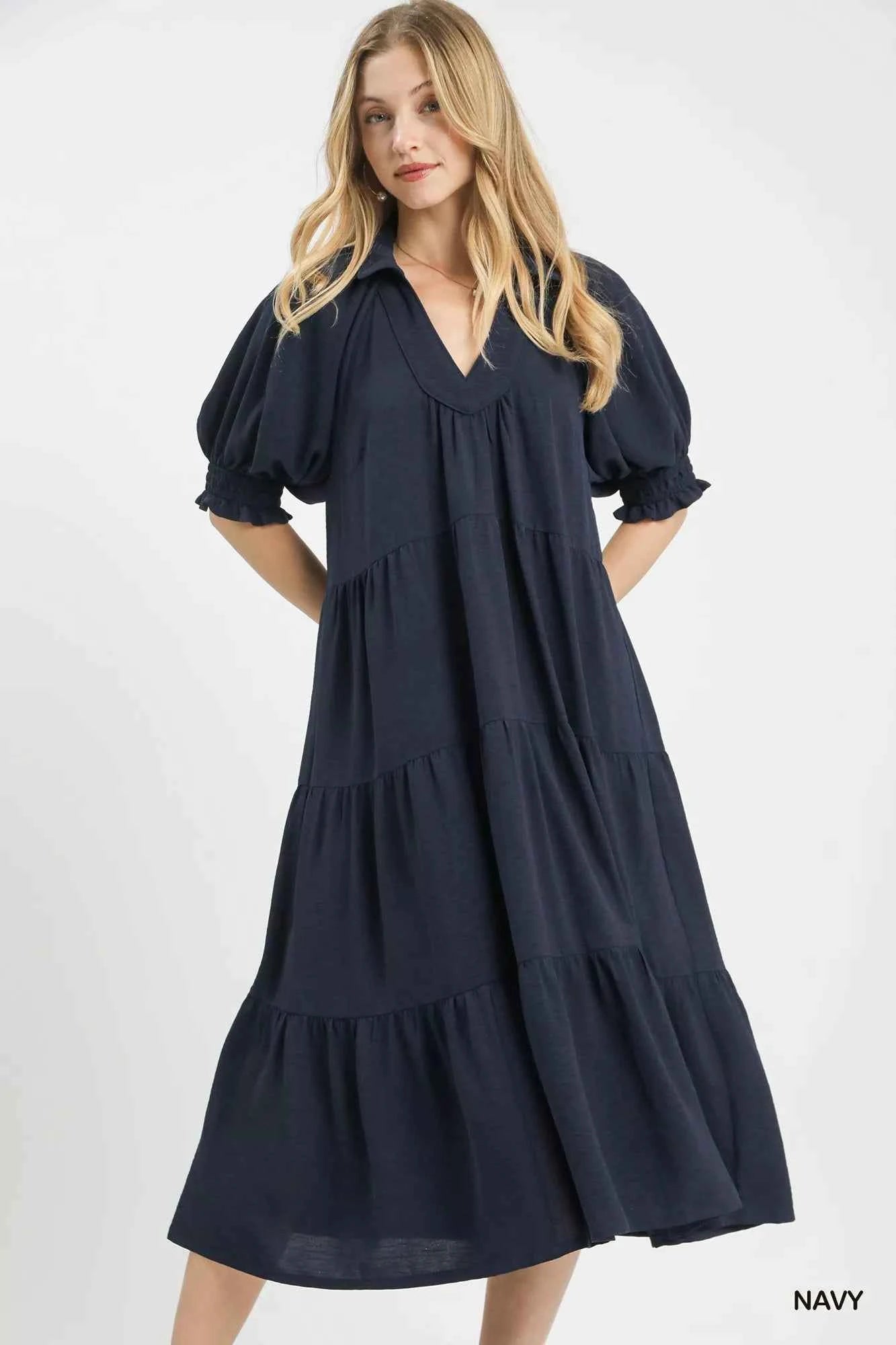 Umgee Solid Tiered Midi Dress NAVY 3976fa56-9140-47aa-8c30-e94ce6050288-Max-Origin