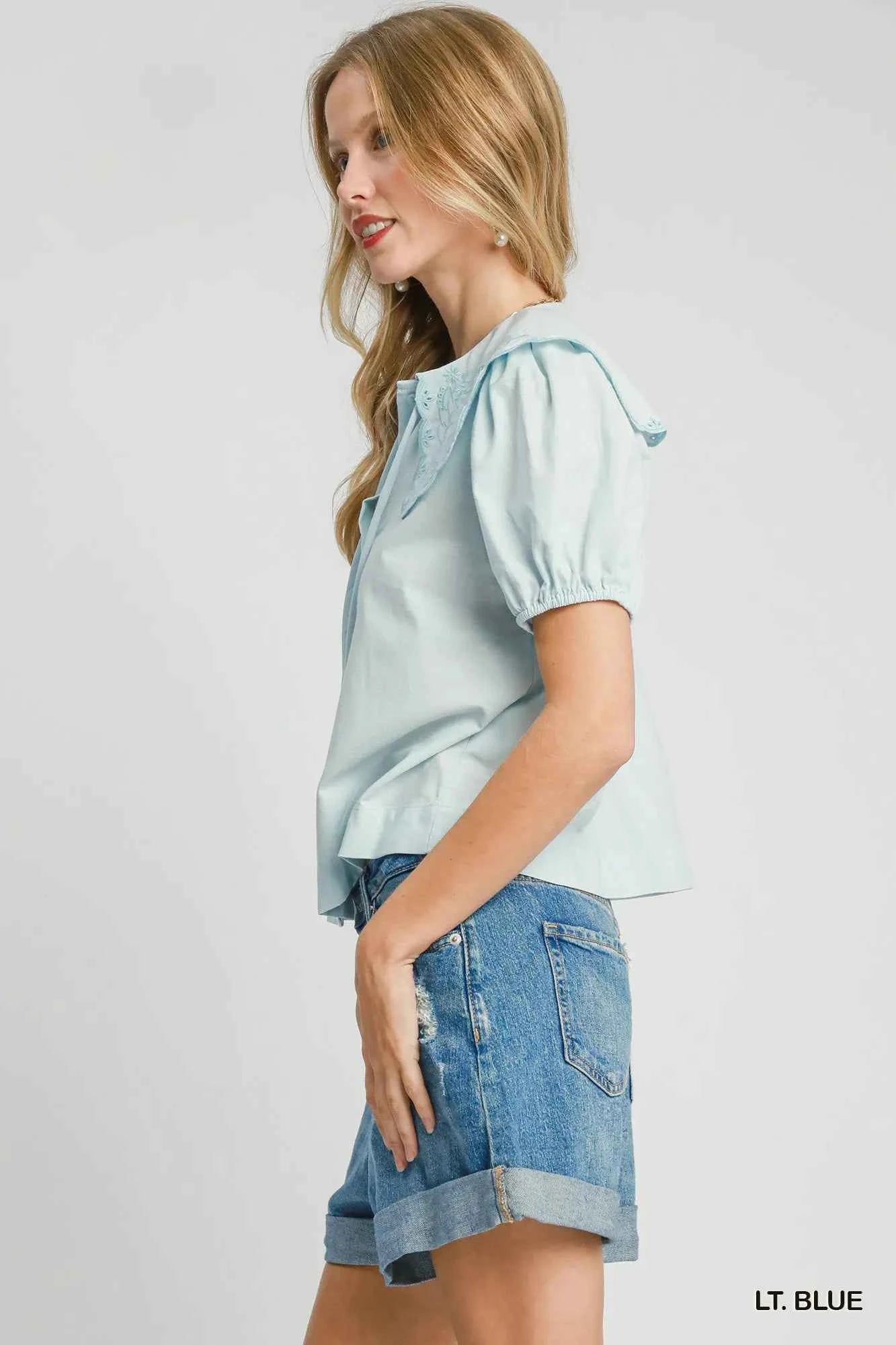 Umgee Tied Collared Short Sleeve Button Down Shirt 397760a1-e65d-4f2c-8521-6df9657bf54b-Max-Origin