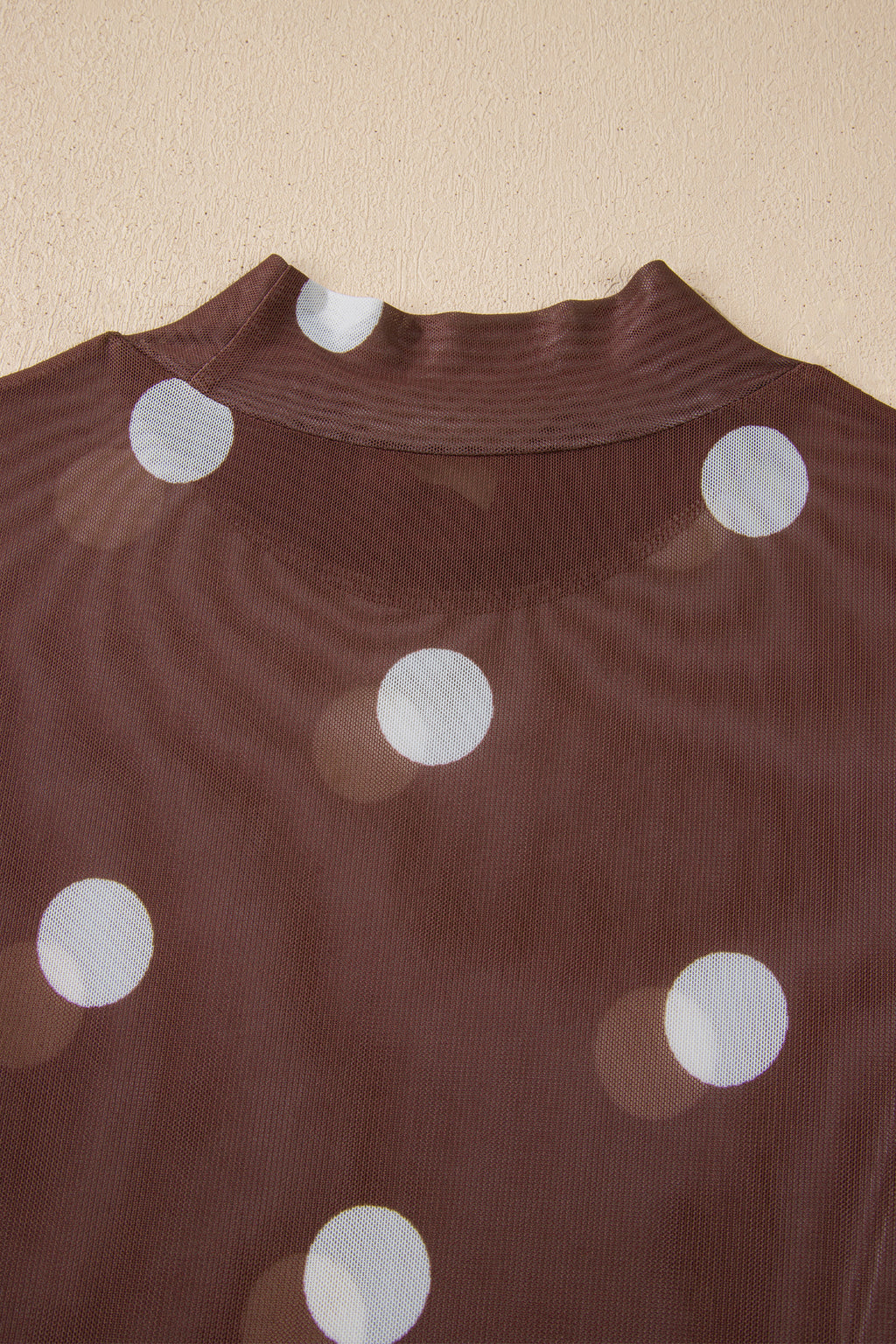 Brown Vintage Polka Dot Print Mesh Long Sleeve Bodysuit 3981e816b503a404