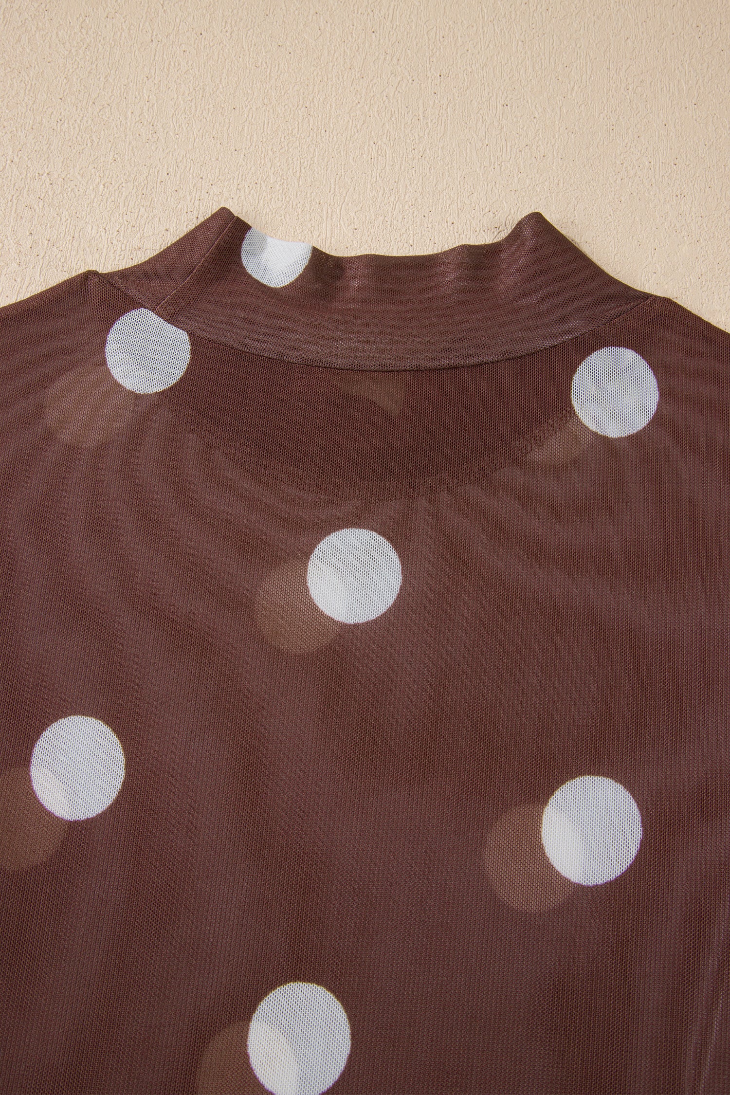 Brown Vintage Polka Dot Print Mesh Long Sleeve Bodysuit 3981e816b503a404