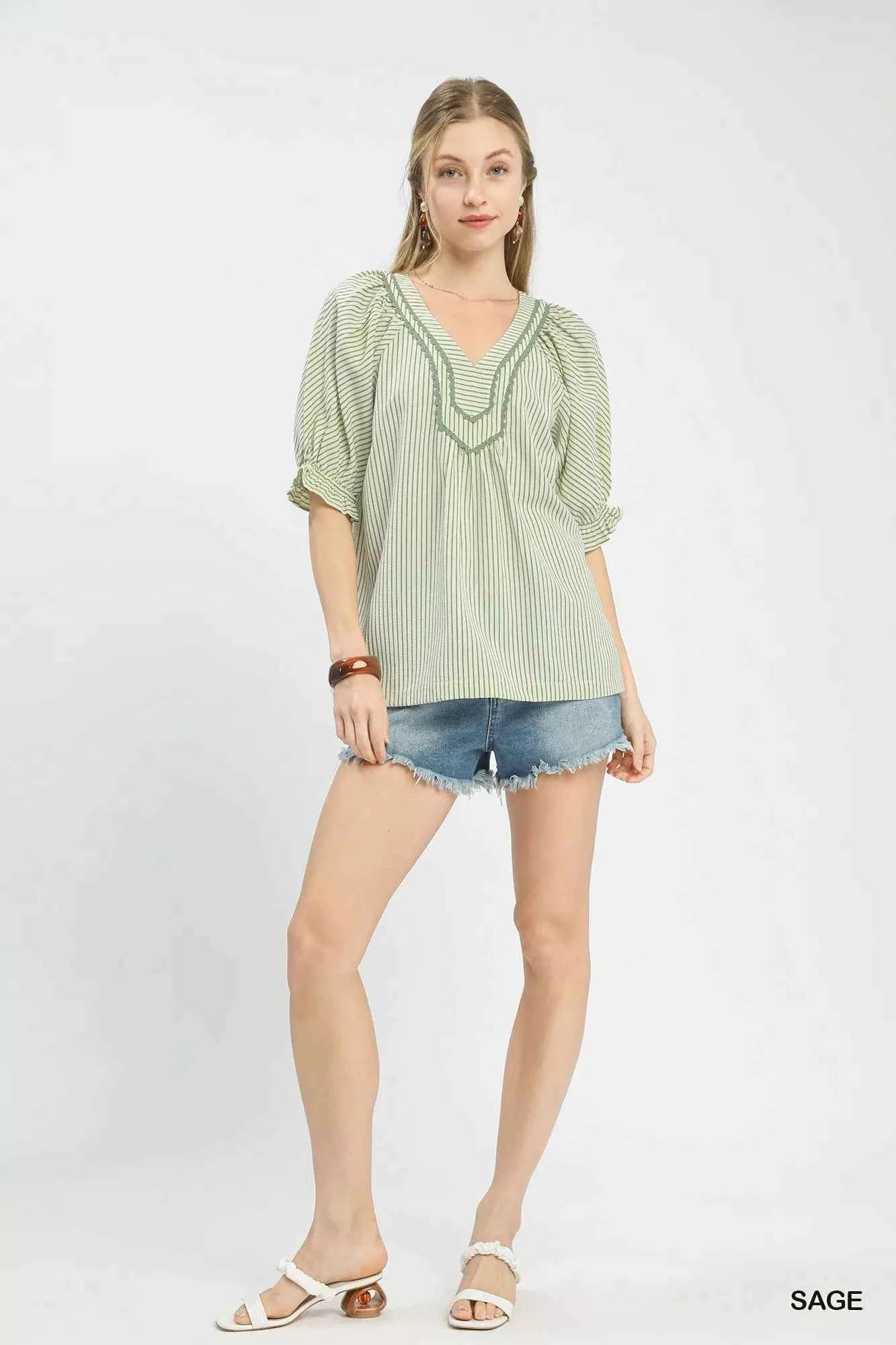 Umgee Stripe V-Neck Blouse 3986b2cf-01f3-41dc-aebc-777d41f9defb-Max-Origin