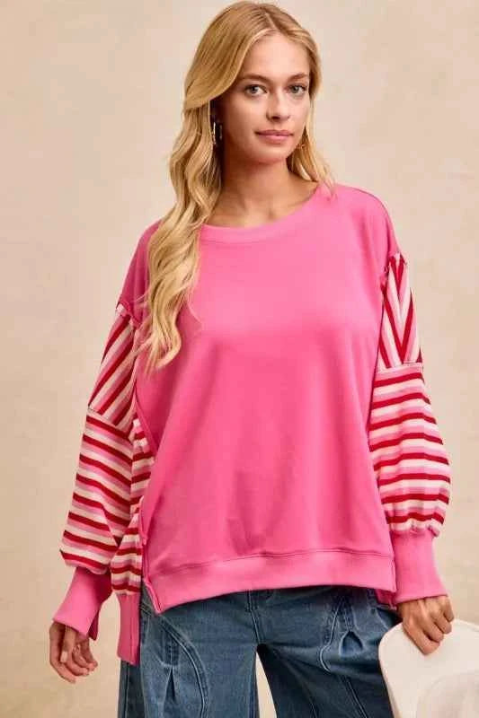 French Terry Stripe Combo Sweatshirt with Open Seam 398a0b6571af43ccbaebdbfc2f9782d7-Max-Origin