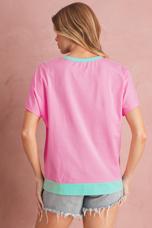 Mint Green Colorblock Half Buttons Henley T Shirt 398d179830081b79