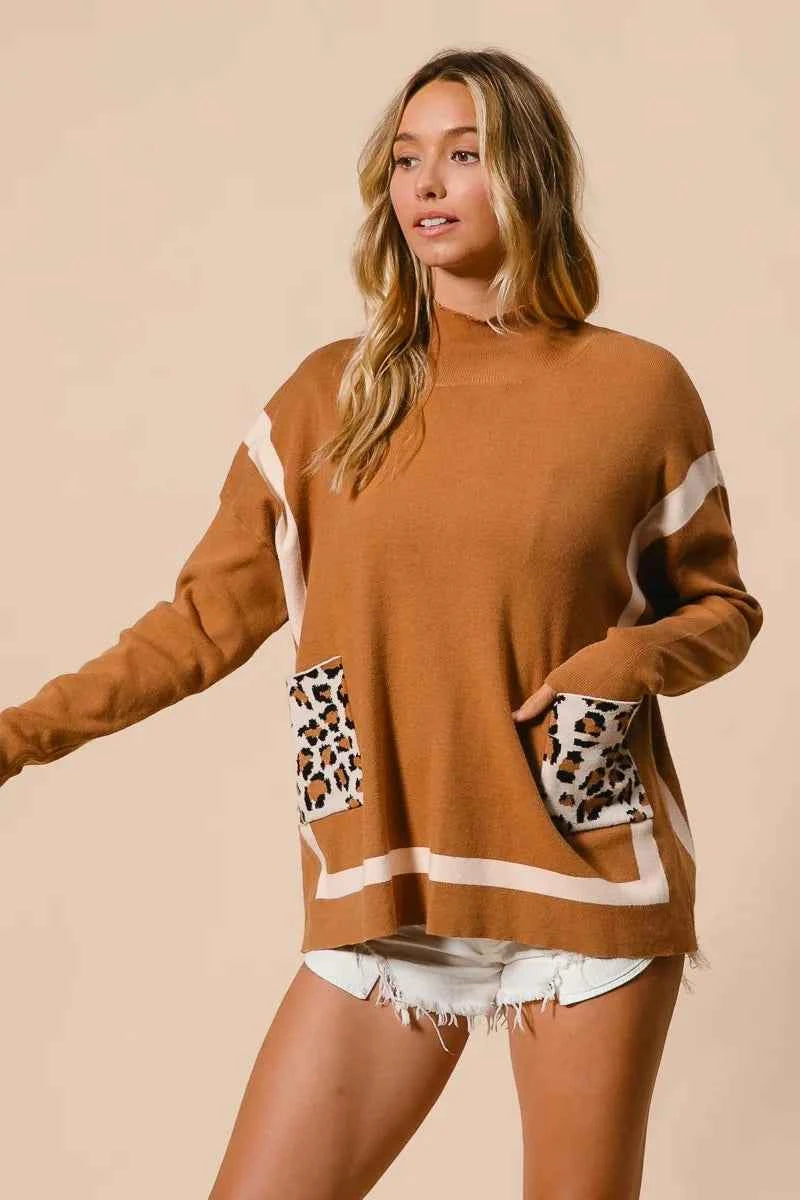 BiBi Mock Neck Sweater with Leopard Pocket 398ea4afcdd741ebb52144fed94e567c-Max-Origin