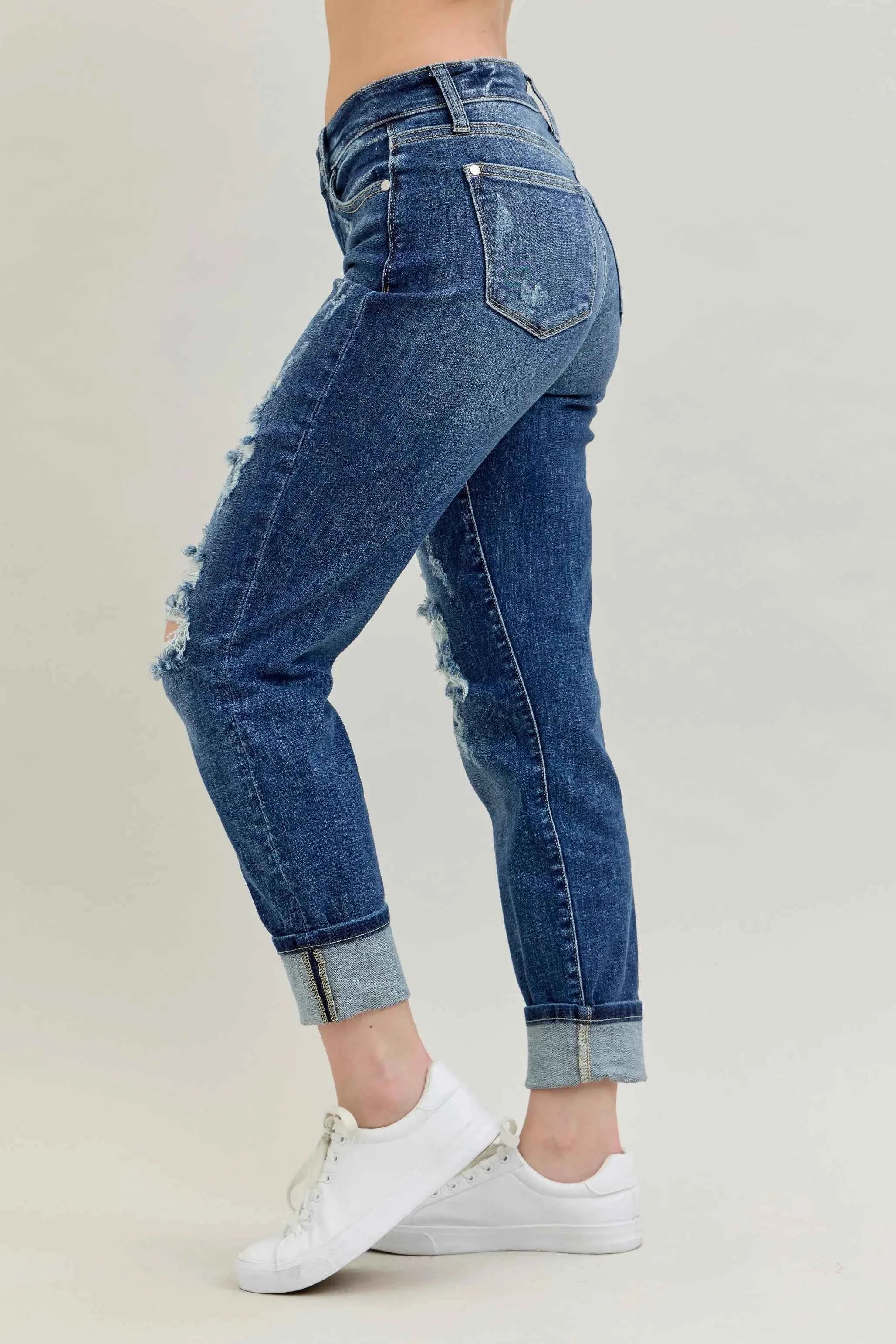 Judy Blue Full Size Mid Rise Cuffed Destroy Bf Jeans Plus Size 39938df983bf46ad974524b30eab73c0-Max-Origin