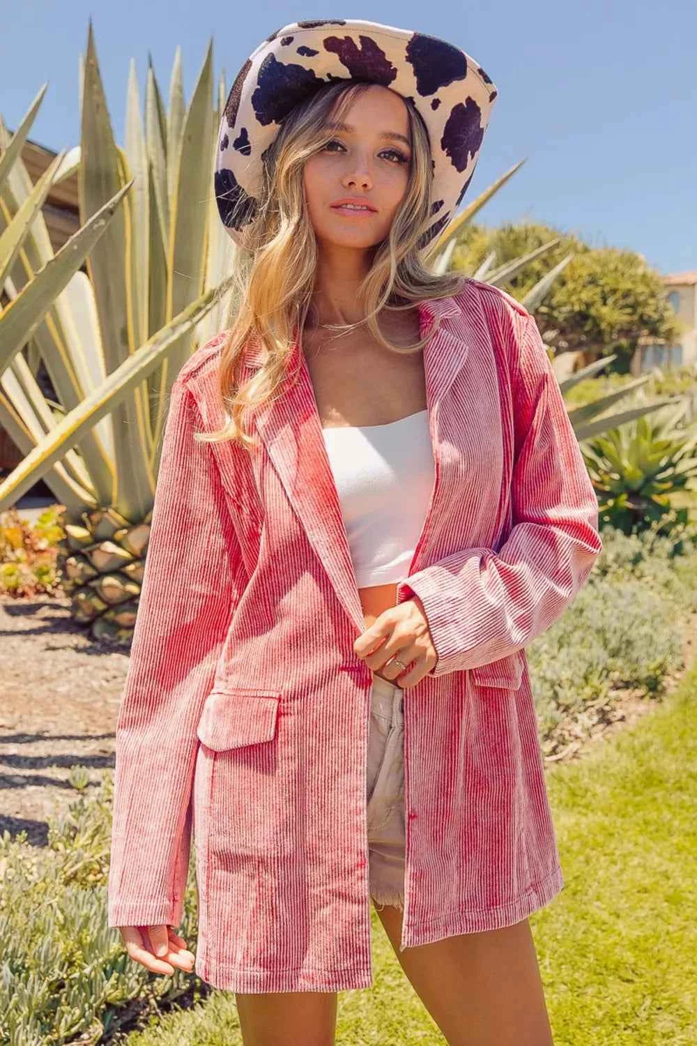 BiBi Ribbed Button Up Long Sleeve Blazer VENTAGE RUBY 3995511c-b540-4fcd-97ce-9a50a97c9a47-Max