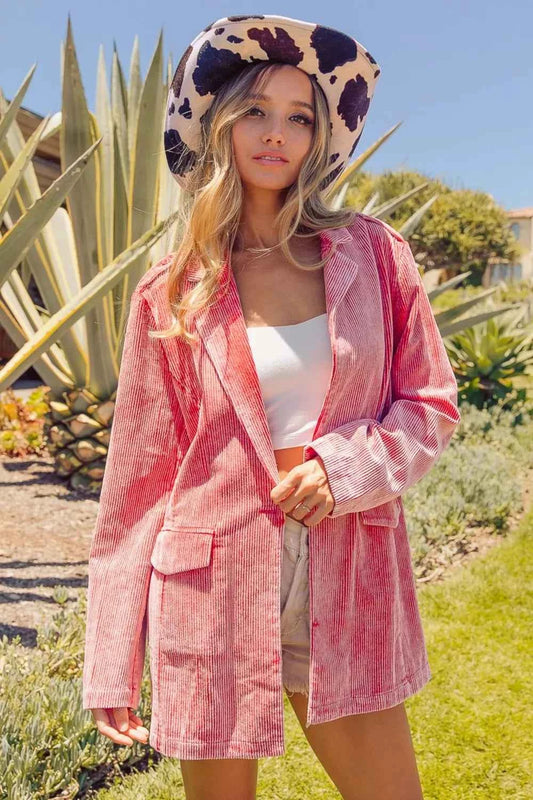 BiBi Ribbed Button Up Long Sleeve Blazer VENTAGE RUBY 3995511c-b540-4fcd-97ce-9a50a97c9a47-Max
