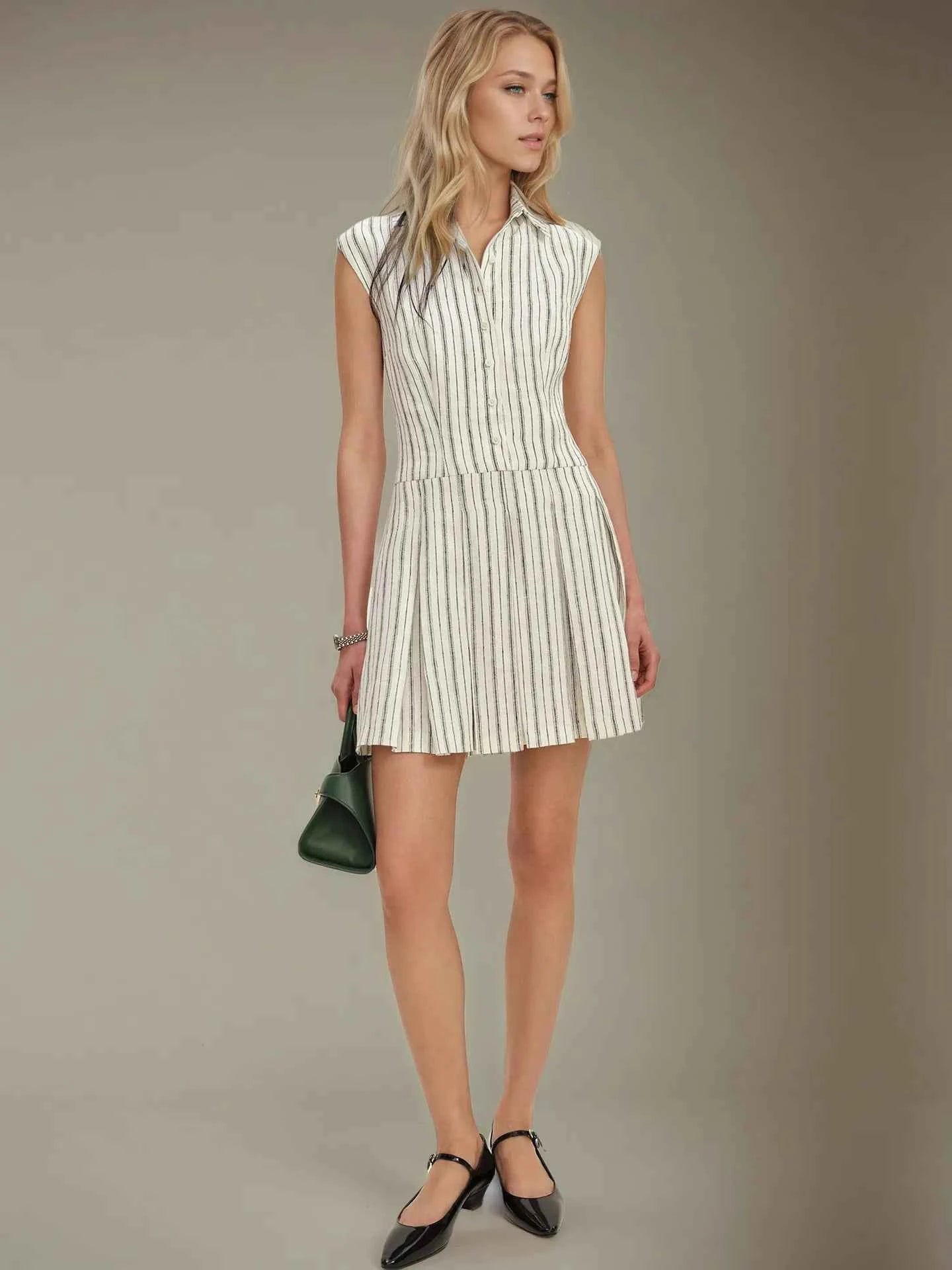 Striped Sleeveless Button Front Shirt Dress 399d5603-0cd7-47d1-b009-eec2794e3951-Max-Origin